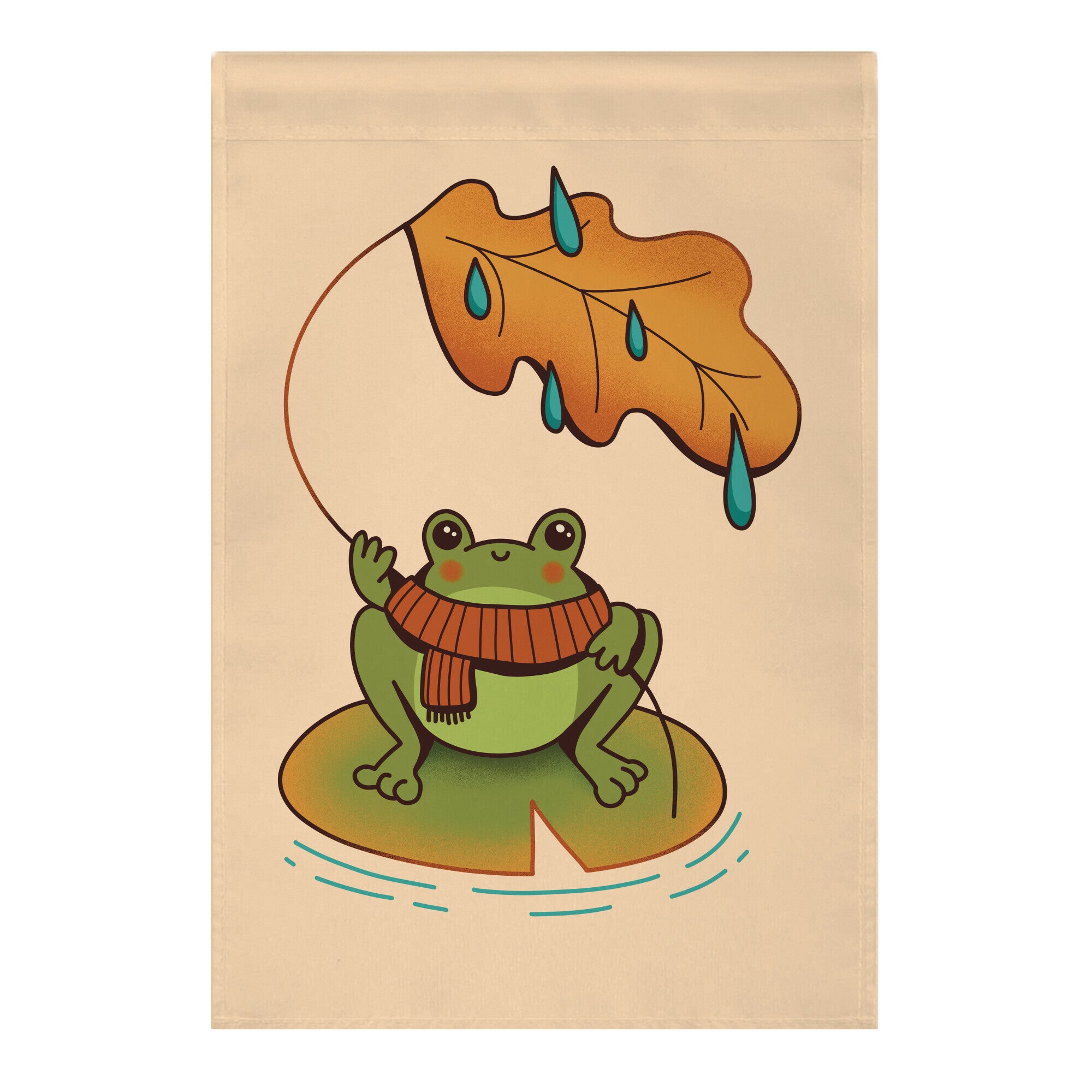 Rainy Fall Frog Garden Flag